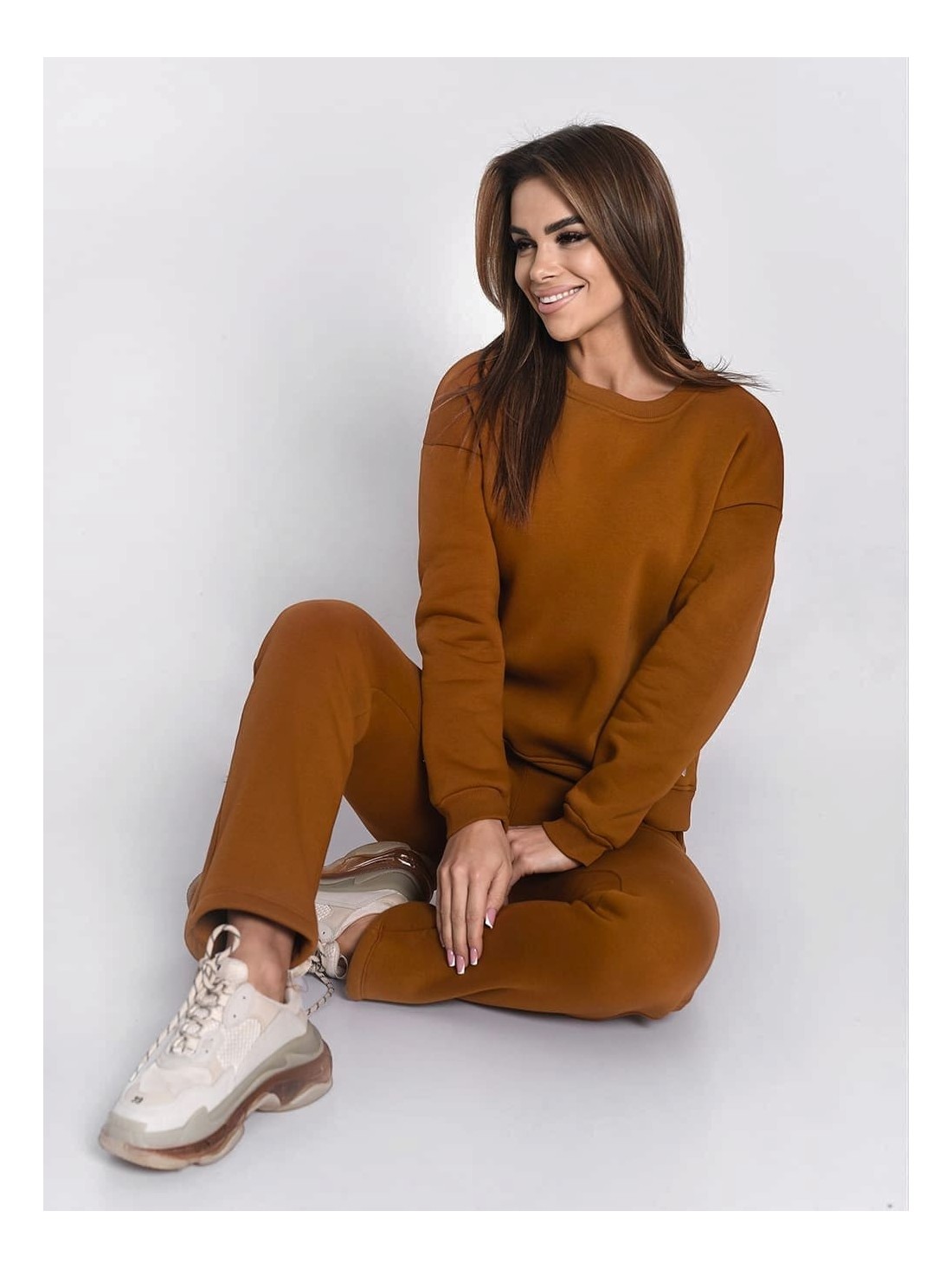 Insulated tracksuit for women sweatshirt and loose pants taba FI762